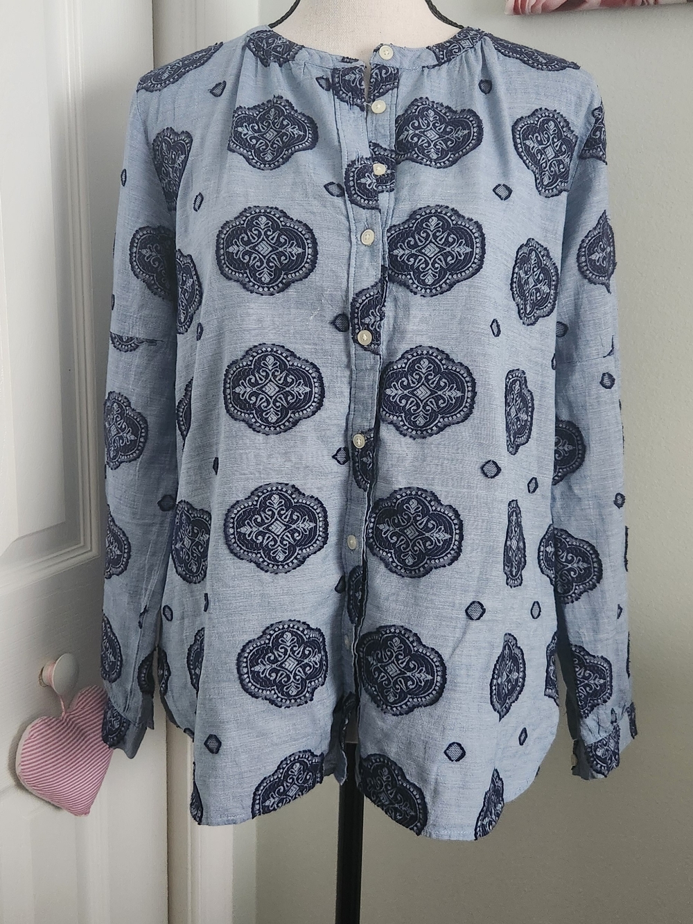 Light Blue Printed Button-Front Men's Shirt